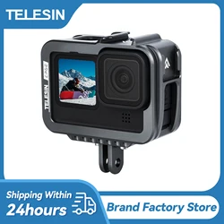 TELESIN Aluminum Alloy Frame Case for GoPro 12 Hero 12 11 10 9 Action Camera Vlog Shell Protective Cage Housing Cold Shoe Mount