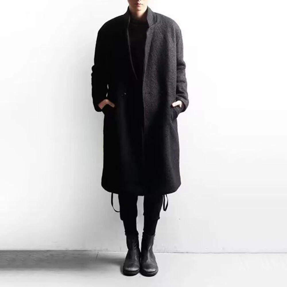 XS-5XL Winter Men's Solid Color Long Trench Coat American Retro Fashion Trend High Street Casual Simple Loose Niche Men's Top