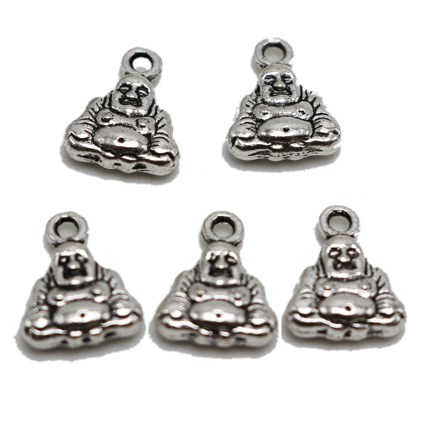 

50 Tibet Silver laughing Buddha Charm Pendants 12X10mm Good Luck