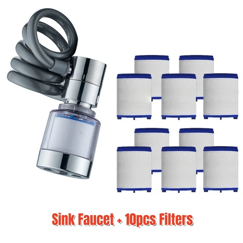 Stretchable Hose Sink Faucet with 10pcs Filters 360 Degree Swivel Filter Extension Tube Kitchen Extender Shower Water Saving Tap