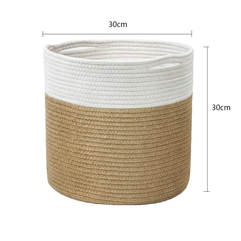 ABRE-Cotton Roll Rope Basket, Decorative Woven Storage Basket, Laundry Basket, Suitable For Pillows, Toys, Clothes, Towels