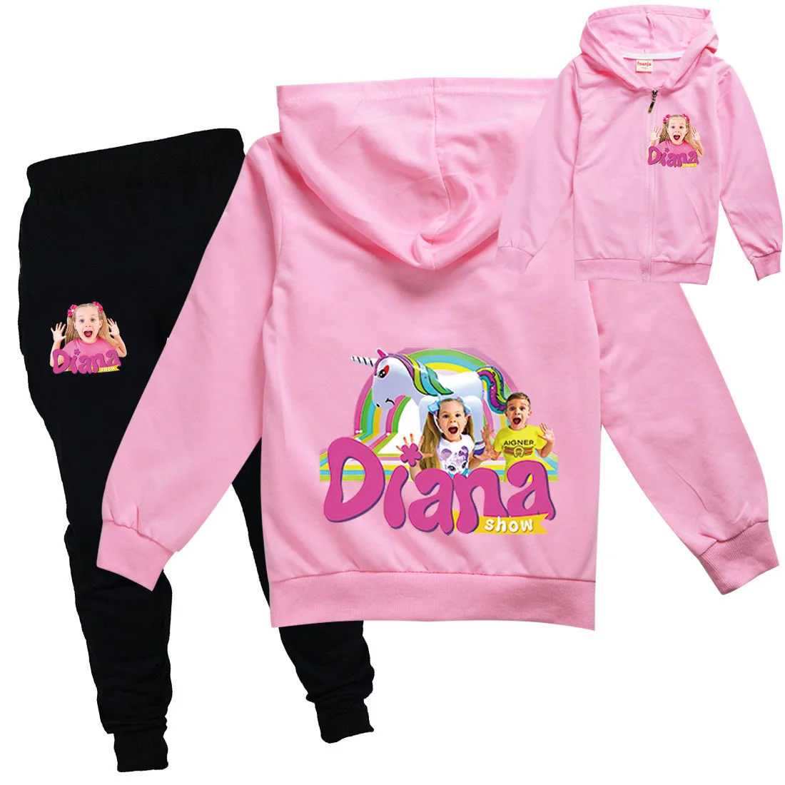 

New Cute Diana and Roma Clothes Baby Girl Clothes Teenager Boys Junior Autumn Suit Set Kids Zipper Jackets Pants 2pcs Sportswear