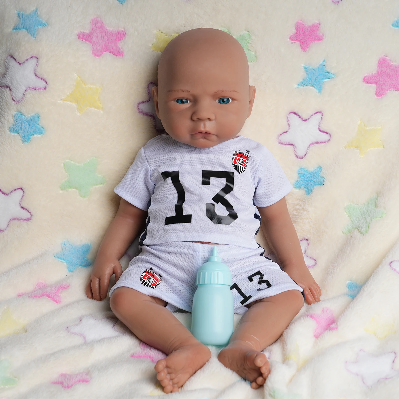 18 Inch Realistic Reborn Baby Doll Boy Full Body Silicone Brown Skin Weighted Lifelike Infant Doll