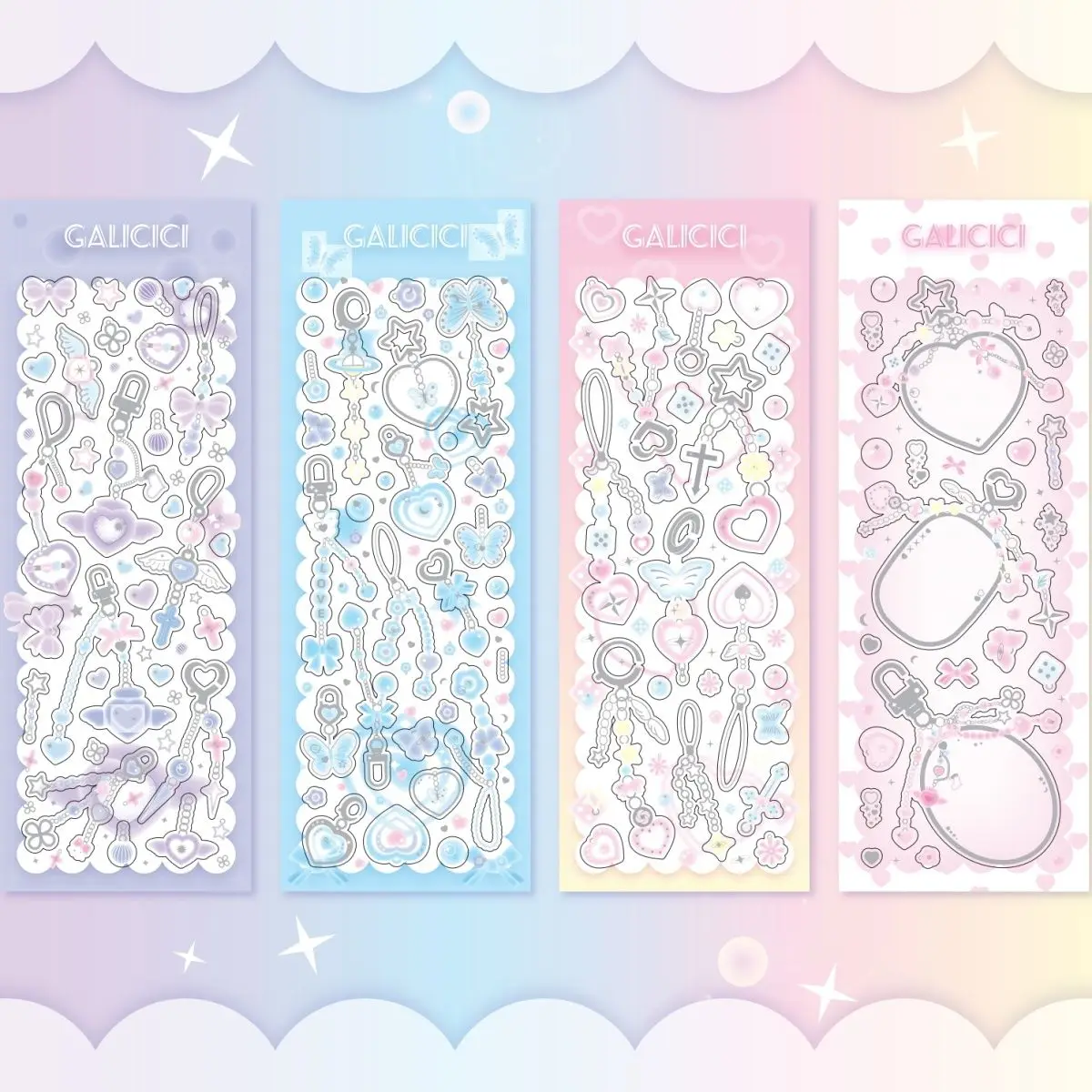 Kawaii Pink Love Chain Laser Stickers DIY Scrapbooking Idol Card Cute Stationery Decoration Sticker Christmas Gift