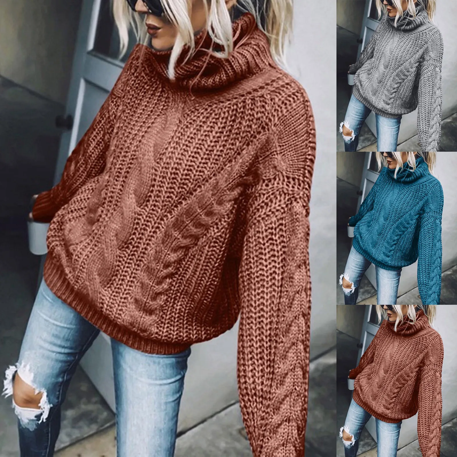 Women Daily Casual Sweater Loose Autumn Winter Turtleneck Elegant Knitted Warm Pullovers Fashion Solid Tops Knitwear Oversize