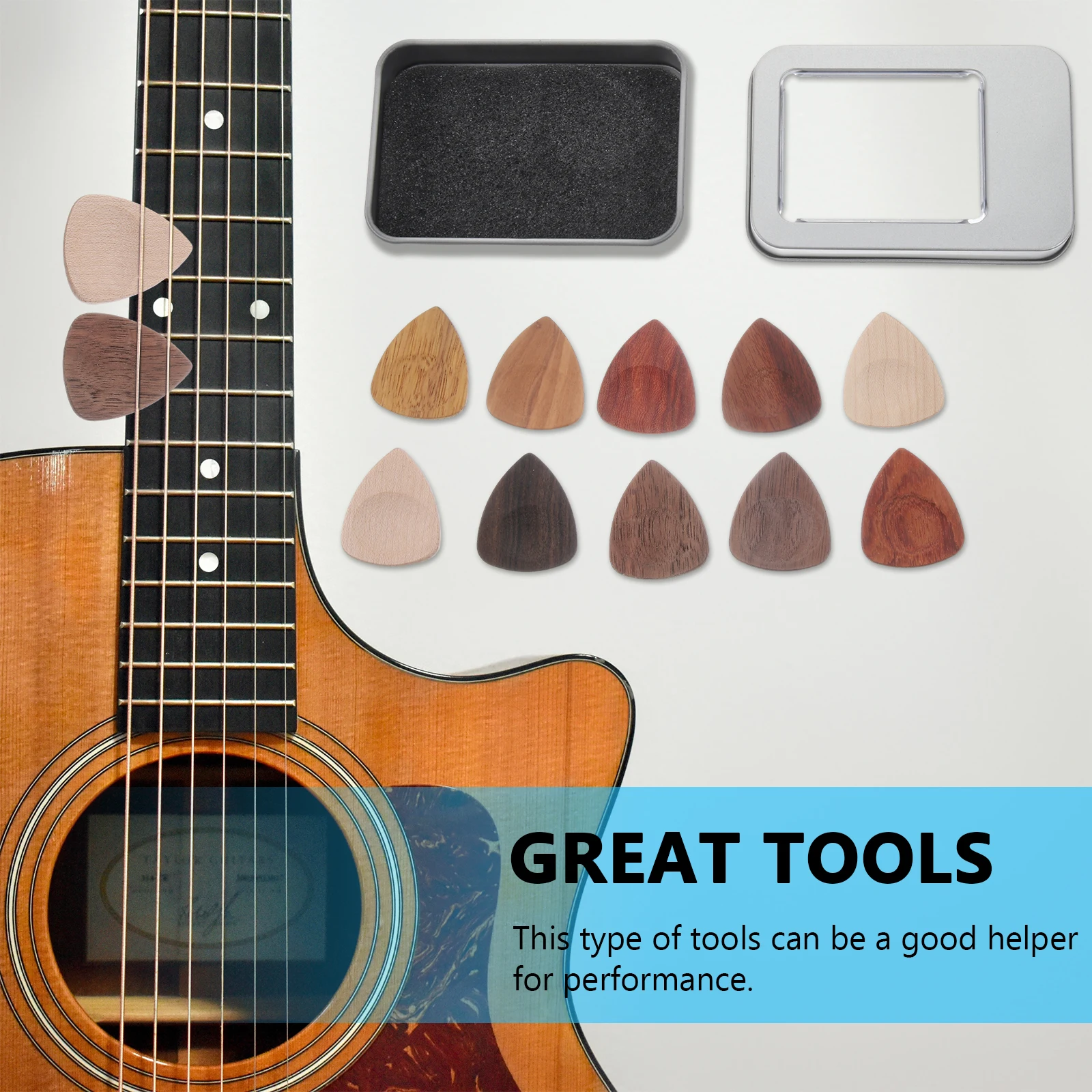 

1 Set Wooden Guitar Picks Kit With Storage Box Durable Acoustic Electric Guitar Accessories Variety Pack For Ukulele Bass Thumb