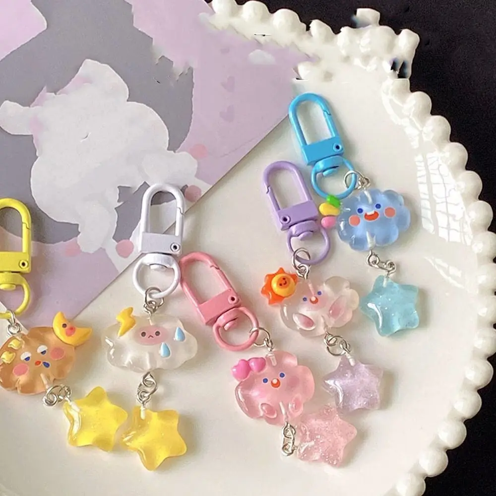 

Cute Cartoon Starry Clouds Keychain Ice Fine Flicker Lanyard Small Link Chain Star Key Ring Girls Handbag Bag Accessories Gift