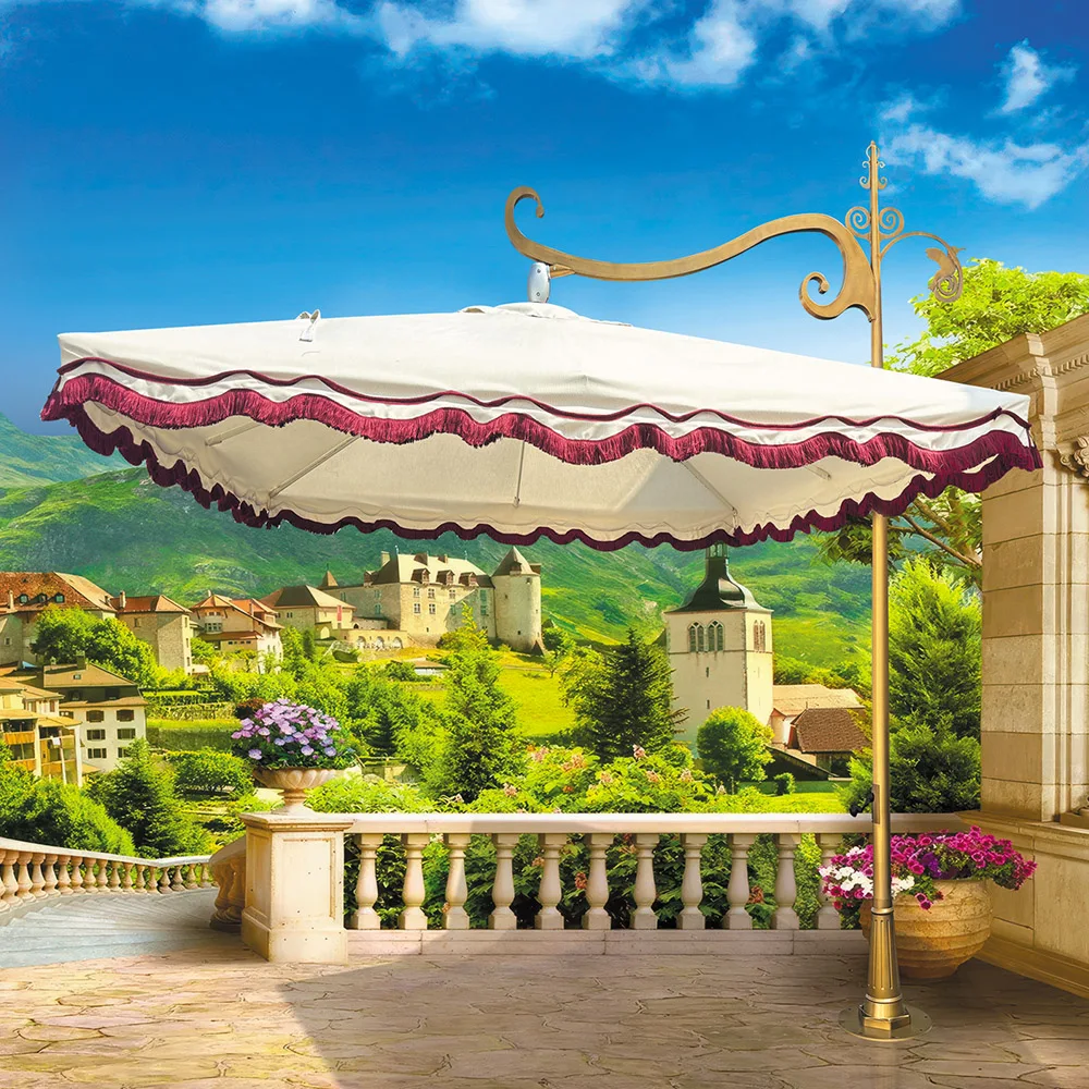 Large Heavy Duty Luxury Cantilever Umbrella Tassels Waterproof Sunshade Garden Parasol for Patio Restaurant Cafe for Courtyard