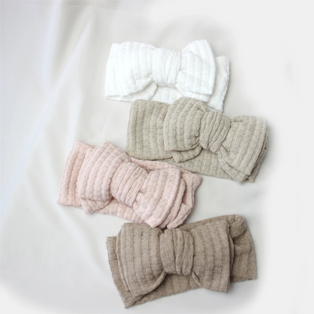 0-6Y Children Knitted Headband Striped Bowknot Headbands Baby Girl Knot Headwear HeadwrapNewborn Twist Crochet Kids Bow Turban