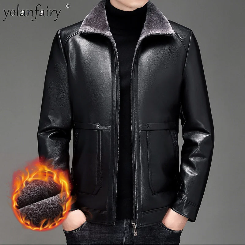 

Winter Coat Men's Leather Jacket Male Plush Thick Solid Casual Fur PU Clothes Men Clothing Jaquetas Masculina De Couro F