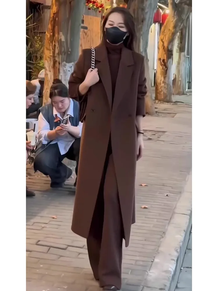 

Осень-зима, новая красивая одежда русалки, элитное женское пальто средней длины, коричневое шерстяное дэт в стиле ретро...