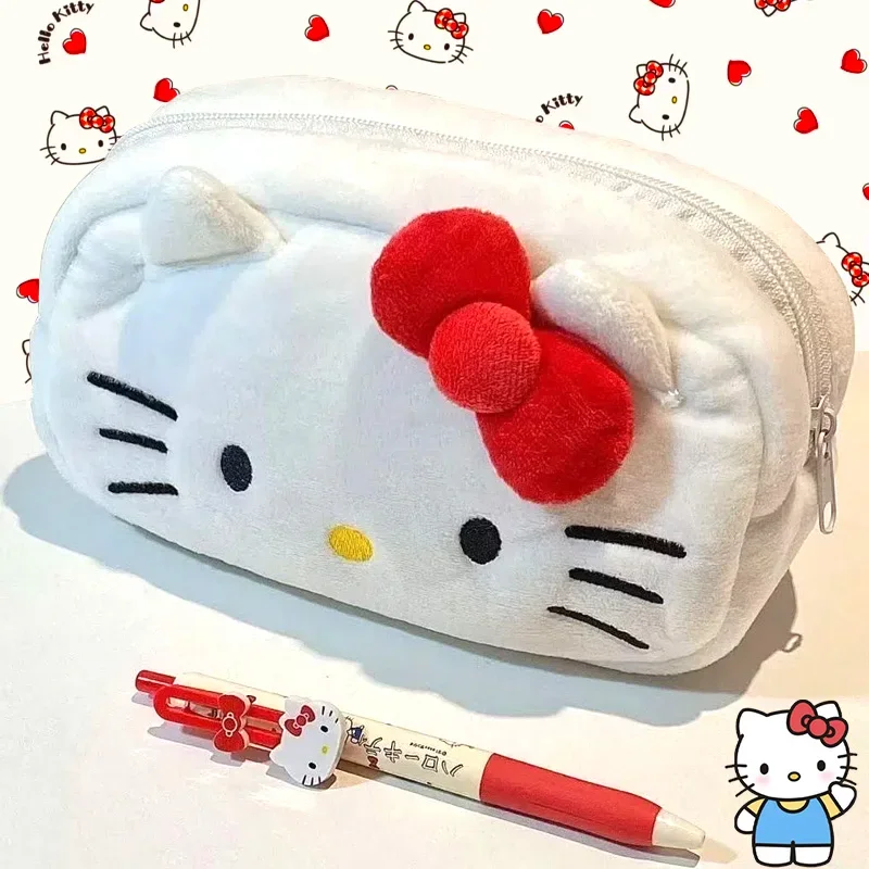 Hello Kitty Cute Plush Cat Pen Pencil Bag Case custodia per cosmetici e trucco portamonete portamonete borse per cancelleria materiale scolastico