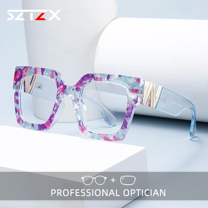 

SZTZX New Fashion Anti Blue Light Women Myopia Glasses Oversize Frame Square Progressive Prescription Optical Reading Glasses