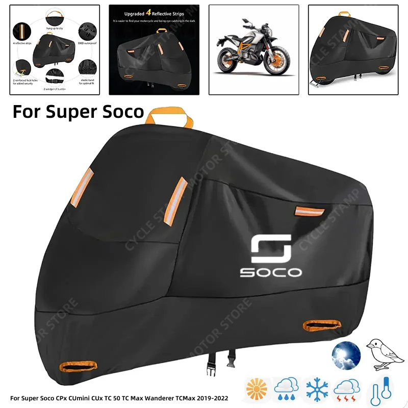 

Waterproof Motorcycle Cover For Super Soco CPx CUmini CUx TC 50 TC Max Wanderer TCMax 2019-2022 Outdoor Protection Against Rain