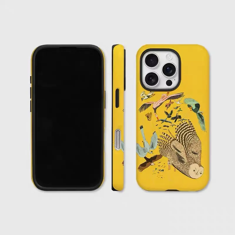 

Ins Yellow Cartoon Soaring Animals Case for IPHONE 16ProMax 15 14 13 12 11 PRO Plus Acrylic TPU Two in One Magnetic Phone Cases