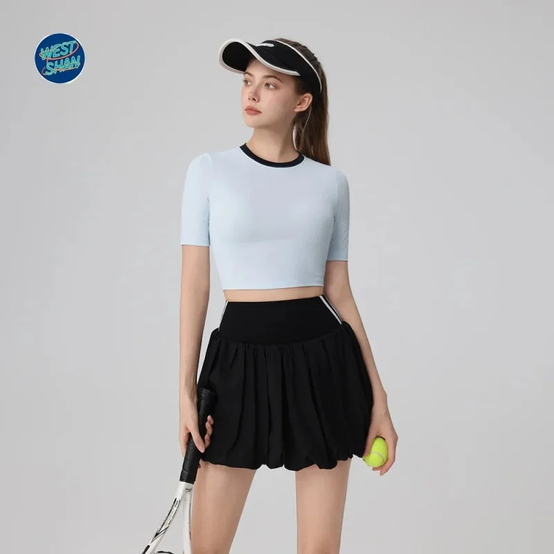 WESTSHAN EU US Size Luxury Quality Summer Short Sleeve Tee Casual Badminton Skirt Set Slim Dance Golf Women's Tennis Outfit