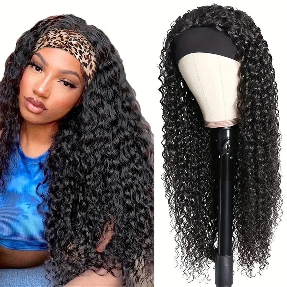 

Парик-повязка на голову с глубокими волнами из натуральных человеческих волос, машинной работы, для женщин, бразильский, для начинающих, с глубокими волнами, натуральный цвет, плотность 180%