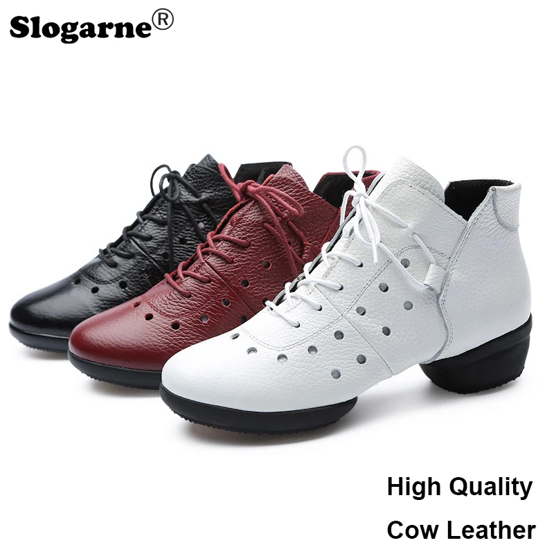 

Women Summer Hollow Cow Leather Dance Shoes Woman New Genuine Leather Modern Jazz Latin Shoes Yoga Training Shoes Dance Sneakers