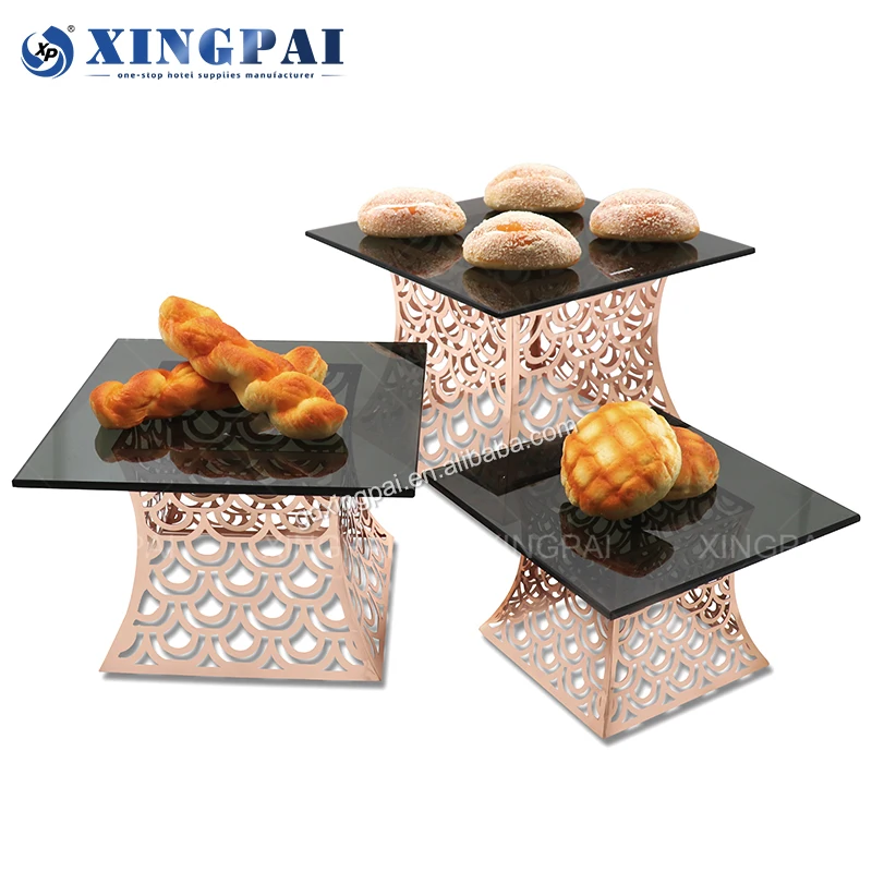 Other Hotel & Restaurant Supplies Buffet Cake Stand Dessert Food Display Buffet Risers Stand With Black Glass Plate