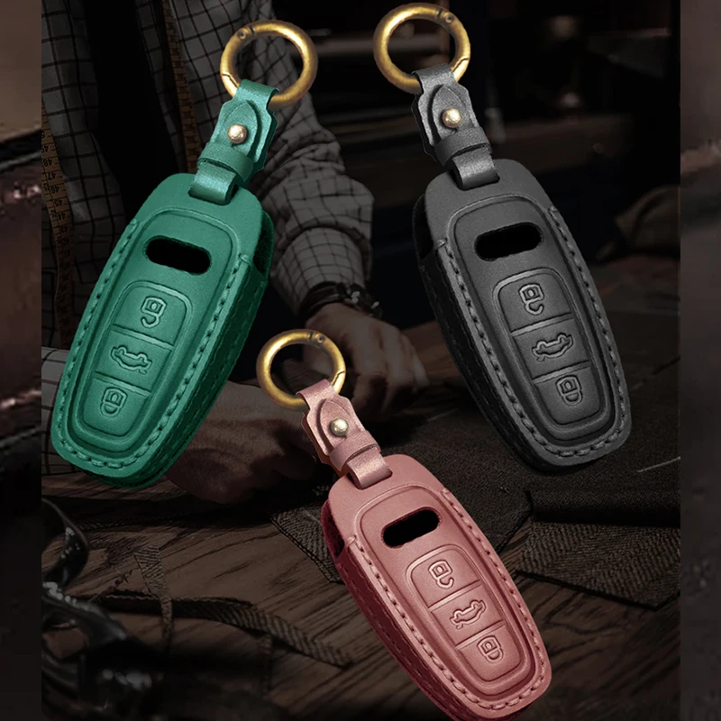 

Genuine leather Key Case Cover CasSuitable for Audi Key Kit A6L A7L A8L Q7 Q8 A4L Q5L Genuine Leather Key Protector Fob