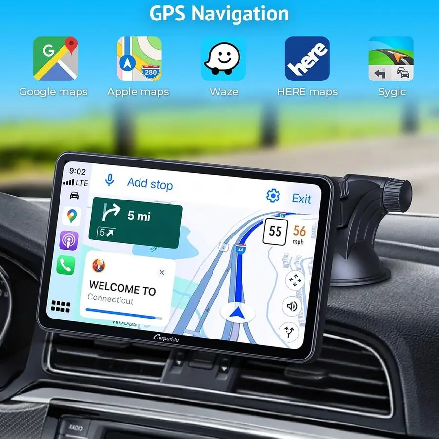 شاشة CarPlay اللاسلكية المحمولة للسيارة شاشة تشغيل السيارة مقاس 7 بوصات متوافقة مع مشغل الوسائط المتعددة Android Auto وApple CarPlay