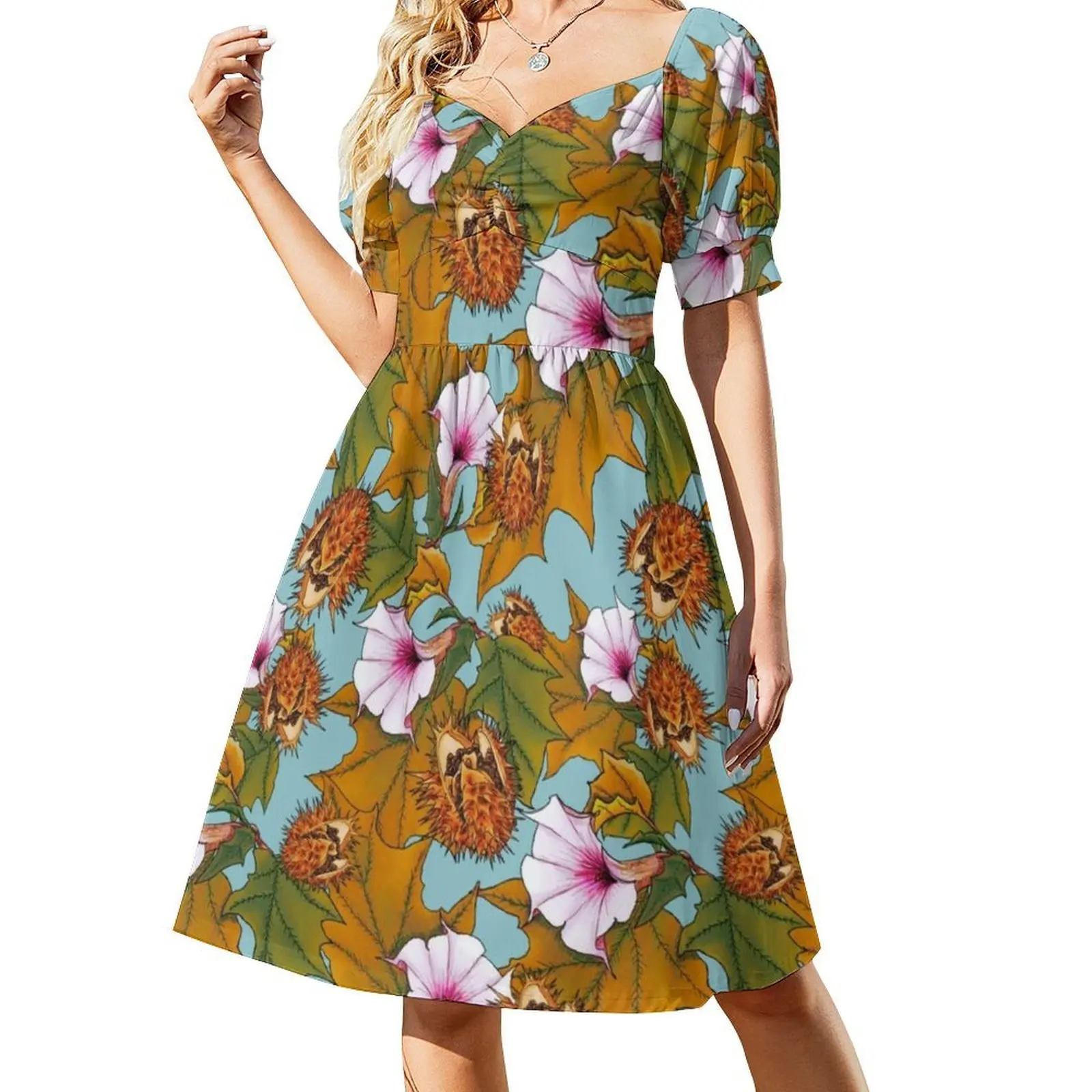 فستان Datura النسائي الهيب هوب ملابس الشارع الشهير مطبوع عليه رسومات جرافيكية للحفلات والنوادي ملابس نسائية بنمط زهور الداتورة