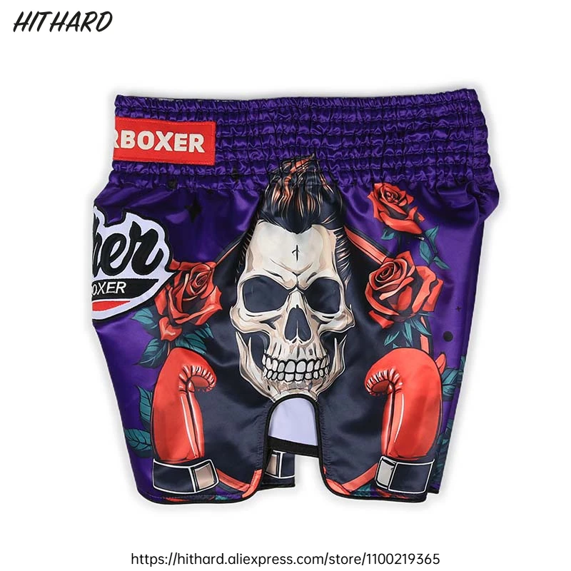 قصيرة الملاكمة التايلاندية الرجال النساء هيكل جمجمة السراويل ل الملاكمة التايلاندية MMA القتال التدريب السراويل تنفس الملاكمة ثي كيك بوكسينغ السراويل