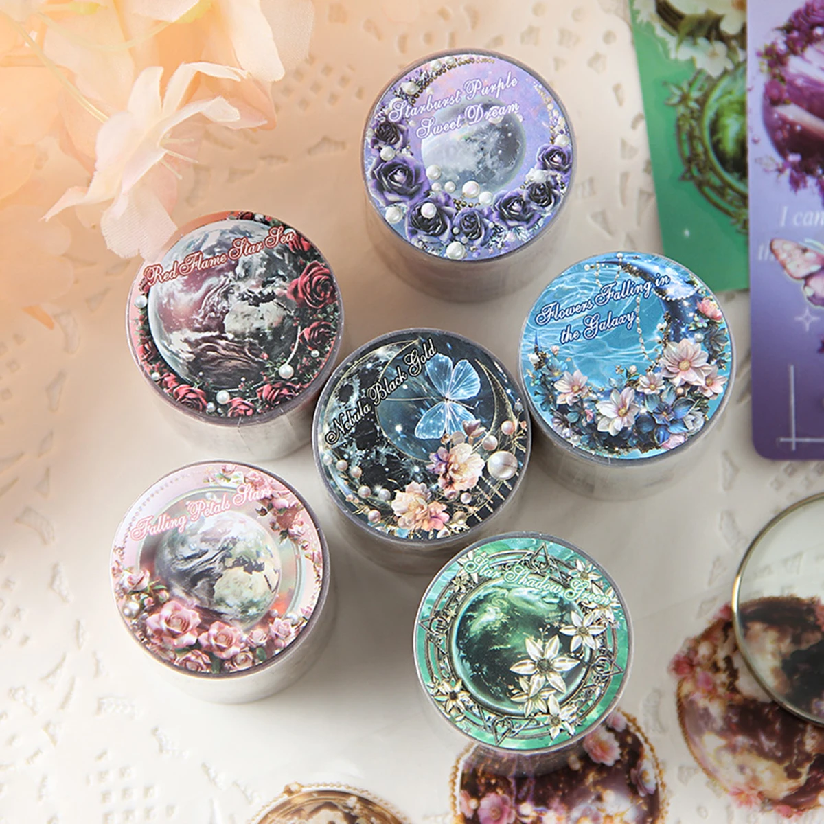 1pc Vintage Floral Sticker,Creative Planet Elements Combined With Flowers Design,For Journaling,Scrapbooking,And Gift Decoration