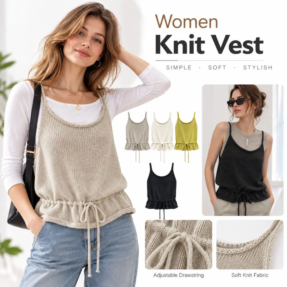 New Layering Knit Vest Lace Up Waist-Cinching Sweater Vest Korean Style Sleeveless Vest Women