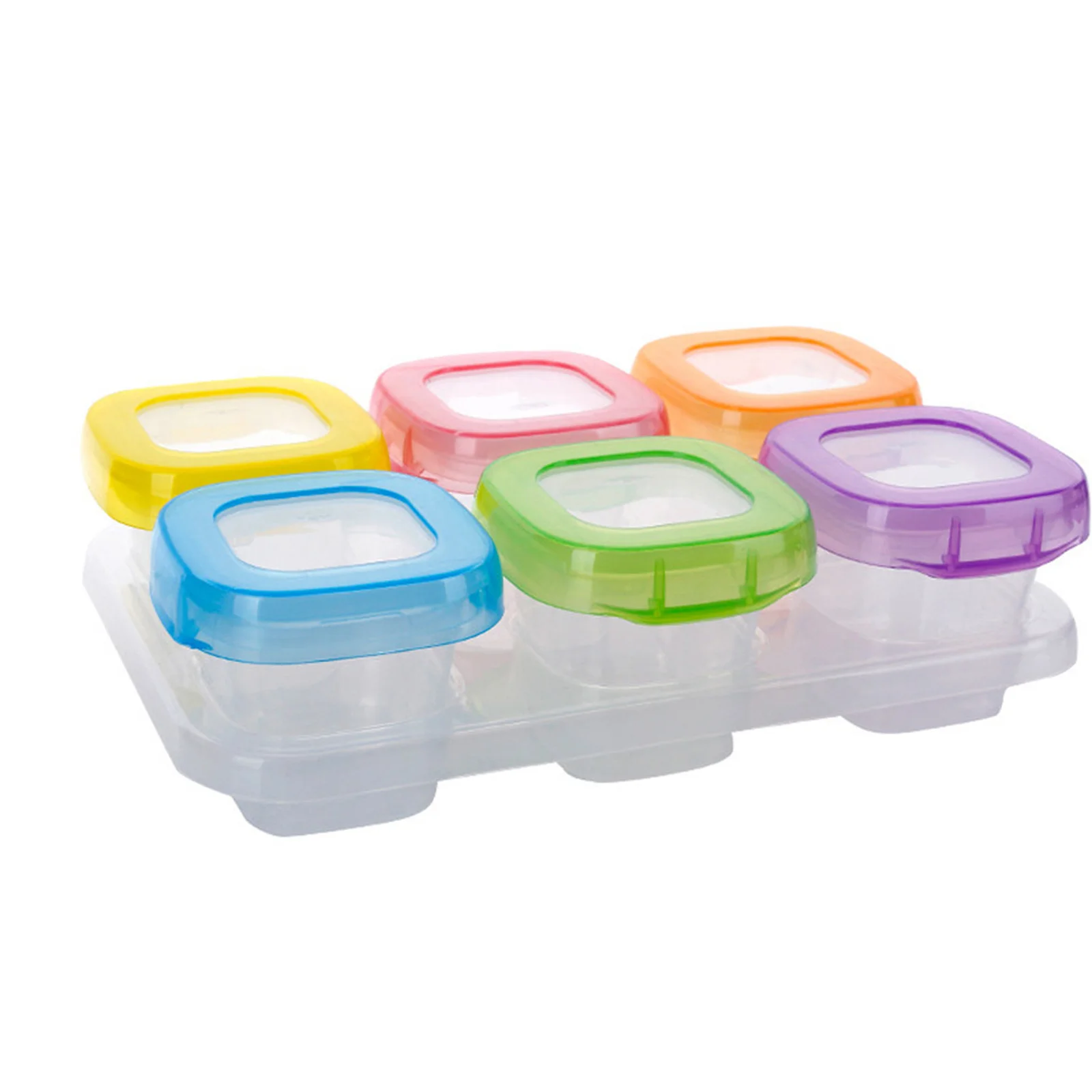 6pcs 60ml Baby Weaning Food Freezing Cubes Tray Pots Freezer Storage Containers (Mixed Colors) baby food containers