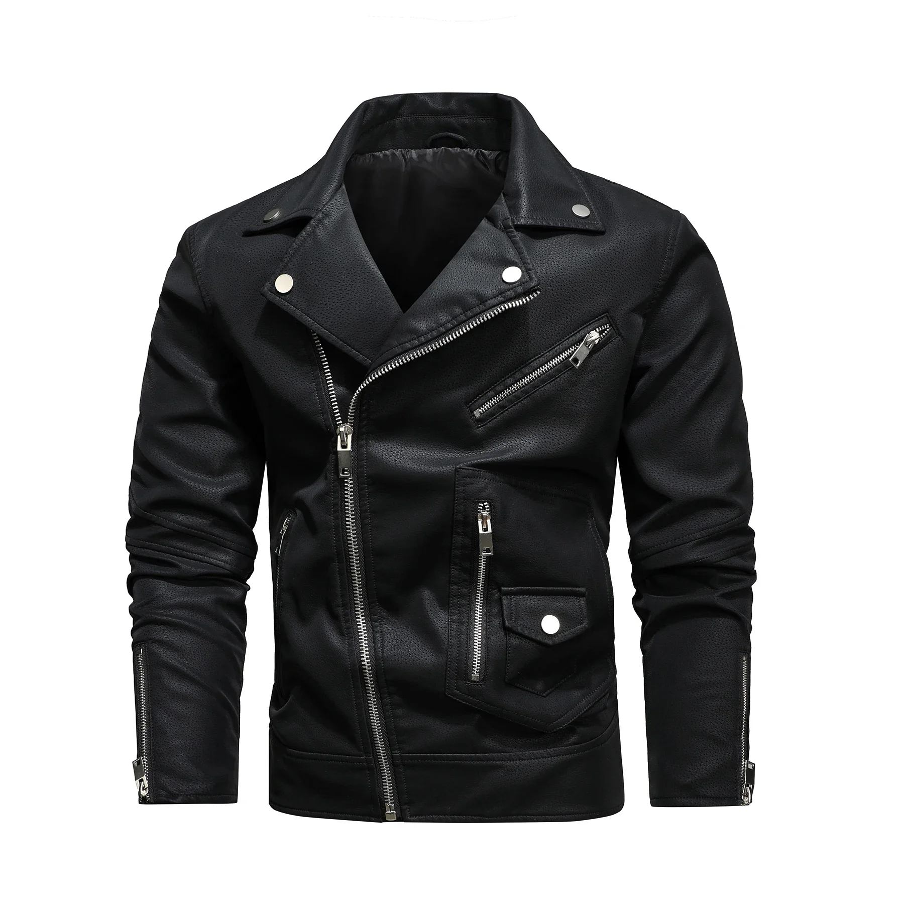 Autumn Winter Motorcycle Leather Jacket Men Fleece Warm Oblique Zipper PU Biker Moto Jackets and Coats Mens Hip Hop Lapel Coats