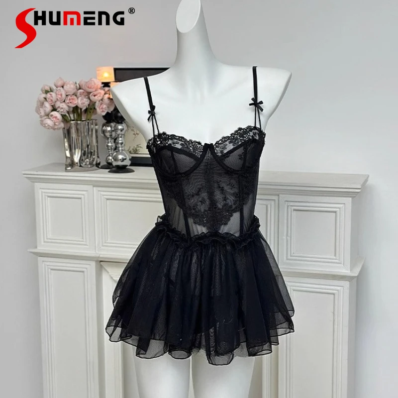 

Кружевная ночная рубашка на косточках Pure Desire, женские ночные рубашки с вышивкой и датой, женские сетчатые пижамы для отдыха