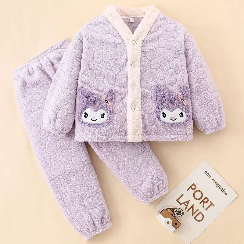 

Sanrio Kuromi пижамы для девочек фланелевая флисовая зимняя одежда для сна милая домашняя одежда принцессы милая детская ночная рубашка уютная одежда для дома Kawaii