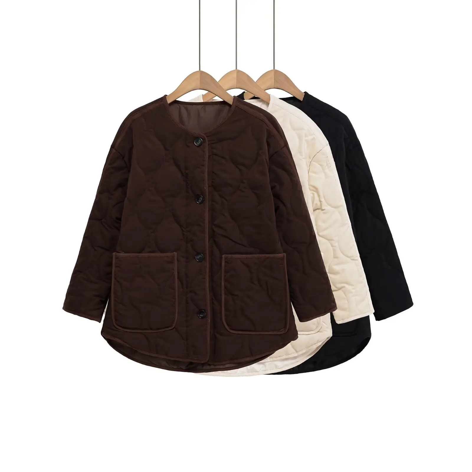 

ЖЕНСКАЯ мода 2025 года в европейском и американском стиле, осенняя новая однотонная куртка на хлопковой подкладке, шикарное пальто с большим карманом Mujer