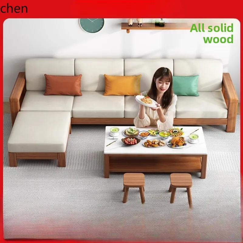 

HTT furniture all solid wood technology cloth sofa modern simple living room single small apartment new Chinese sofa combination