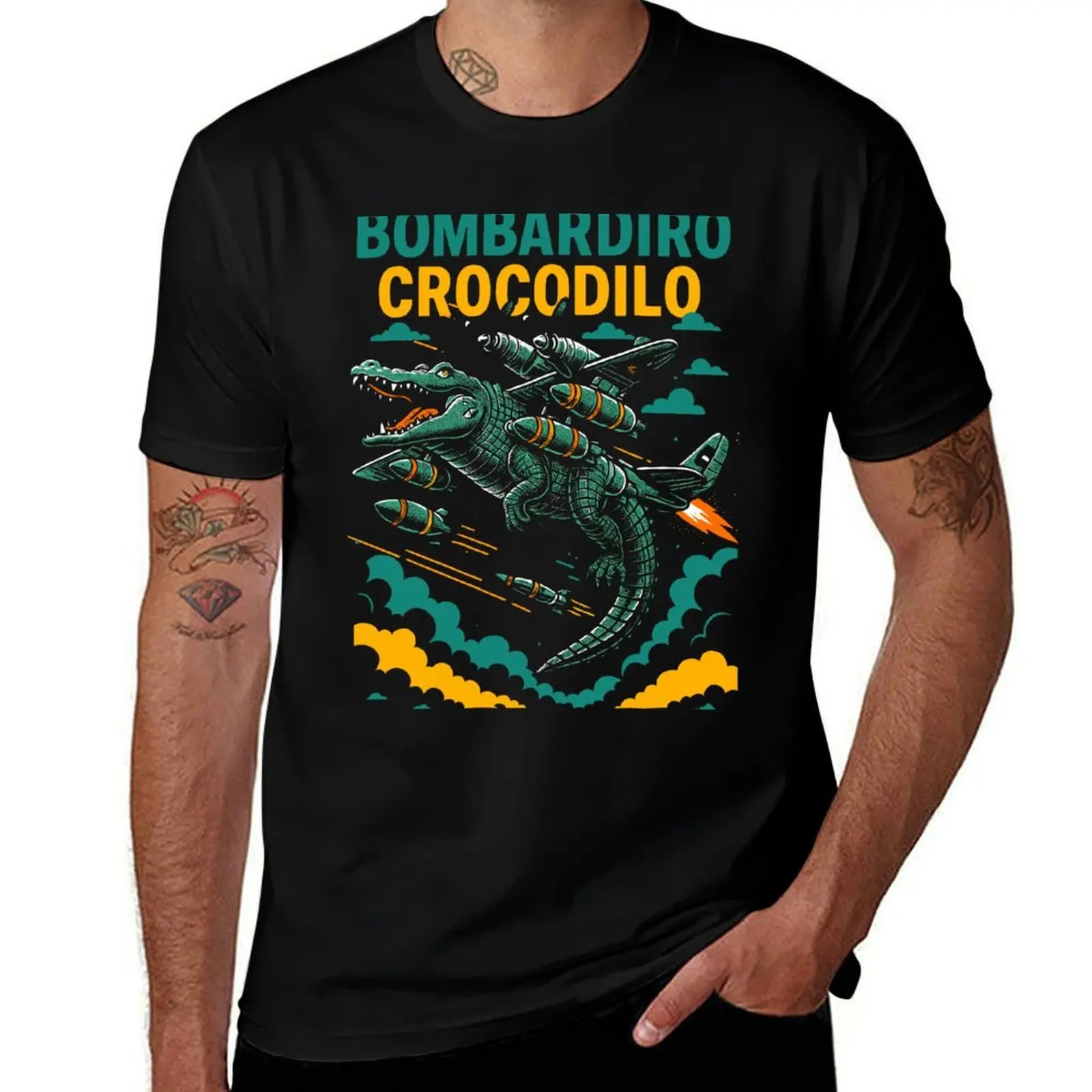 

Bombardiro Crocodilo итальянская футболка Brainrot Memes Dark, незаменимая футболка, футболки на заказ, одежда с графикой для мужчин