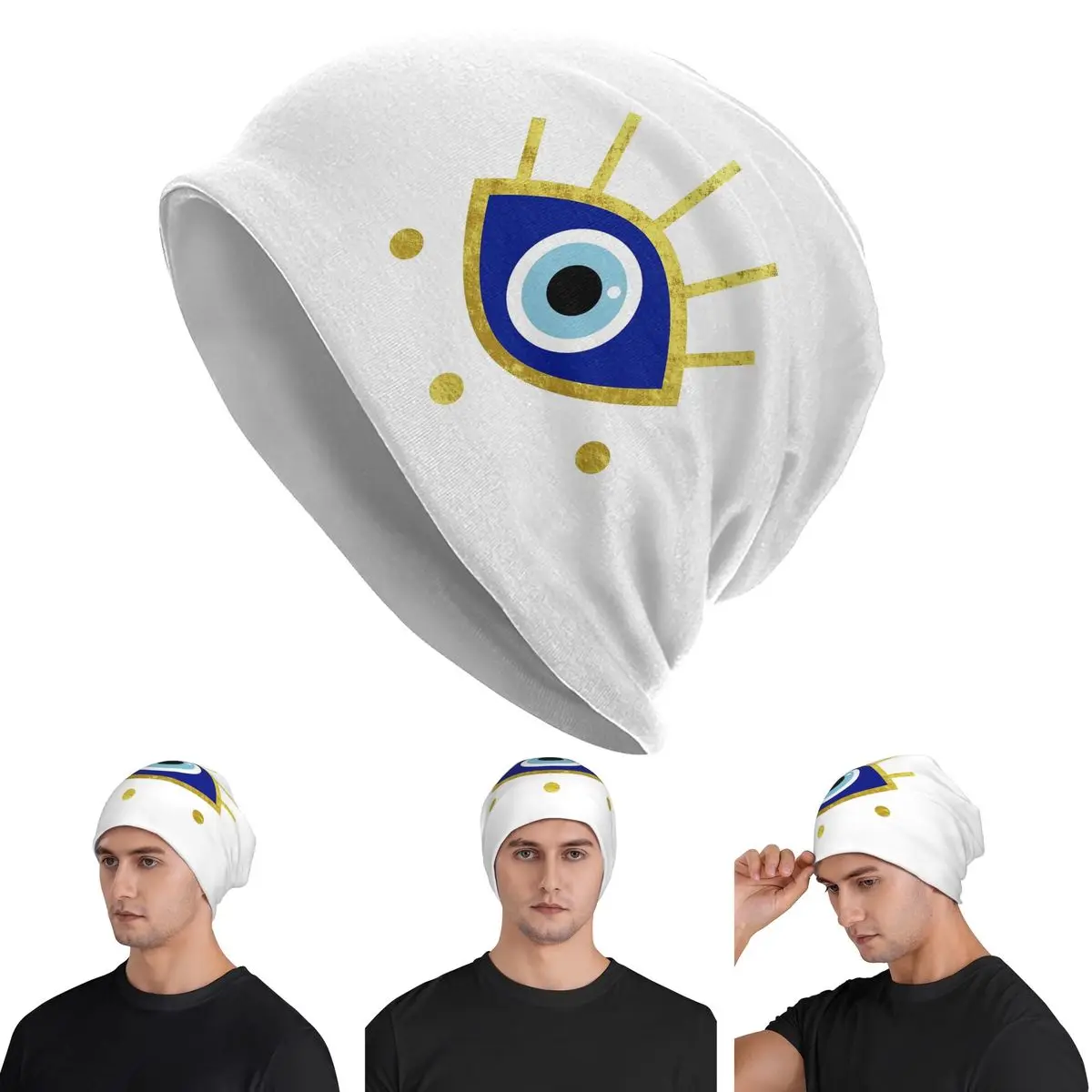 

Mediterranean Evil Eye Protection, Nazar Skullies Beanies Hats Warm Autumn Winter Outdoor Cap Knitted Bonnet Caps for Unisex