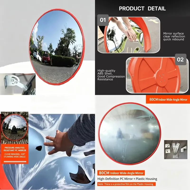 2pcs 80cm Indoor Dome Convex Mirror 180 Degree Wide Angle HD PC Anti Glare Safety Mirror for Supermarket Security