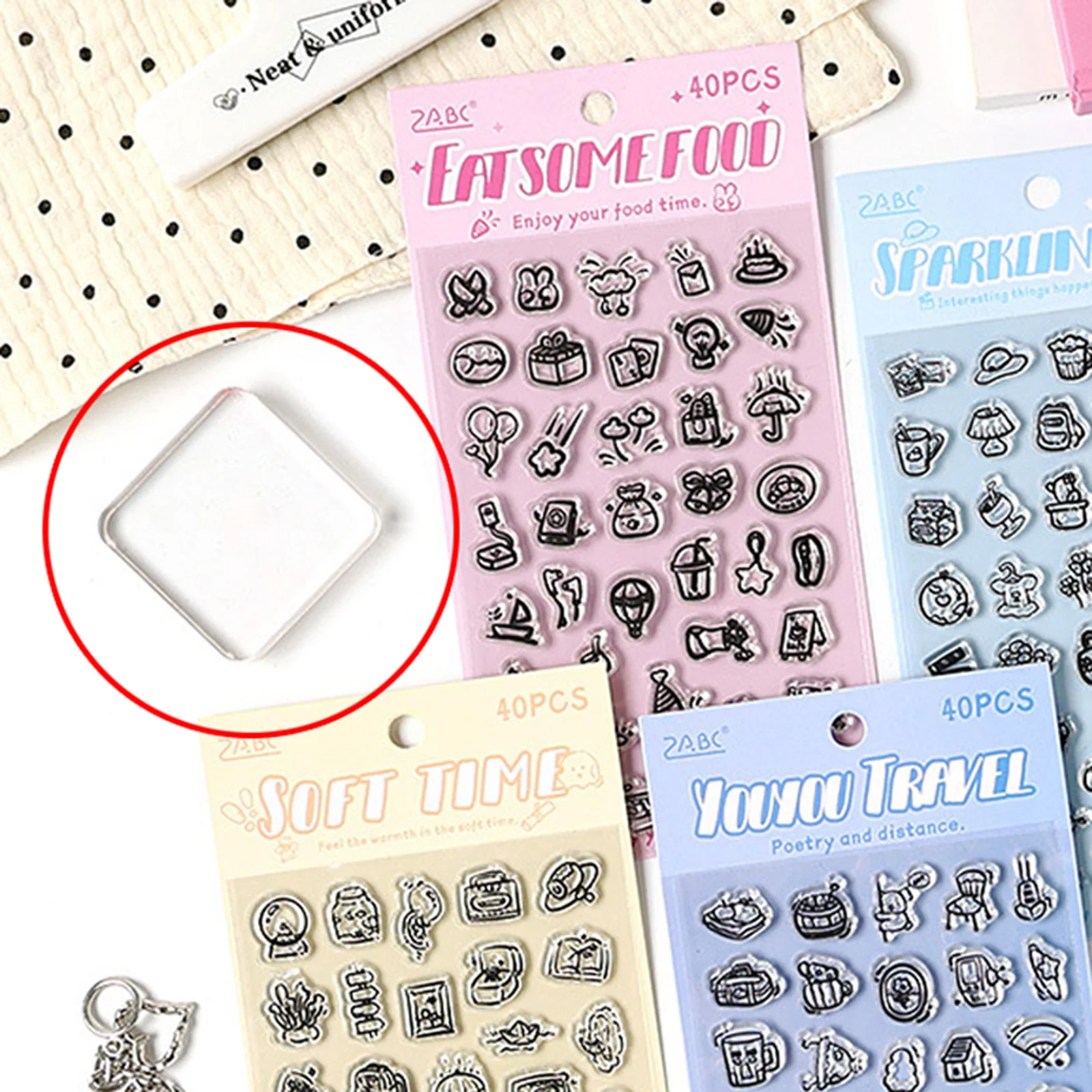 Timbres de scrapbooking en silicone transparent avec poignée en acrylique pour bricolage, journal artisanal, expression créative et activités d'apprentissage