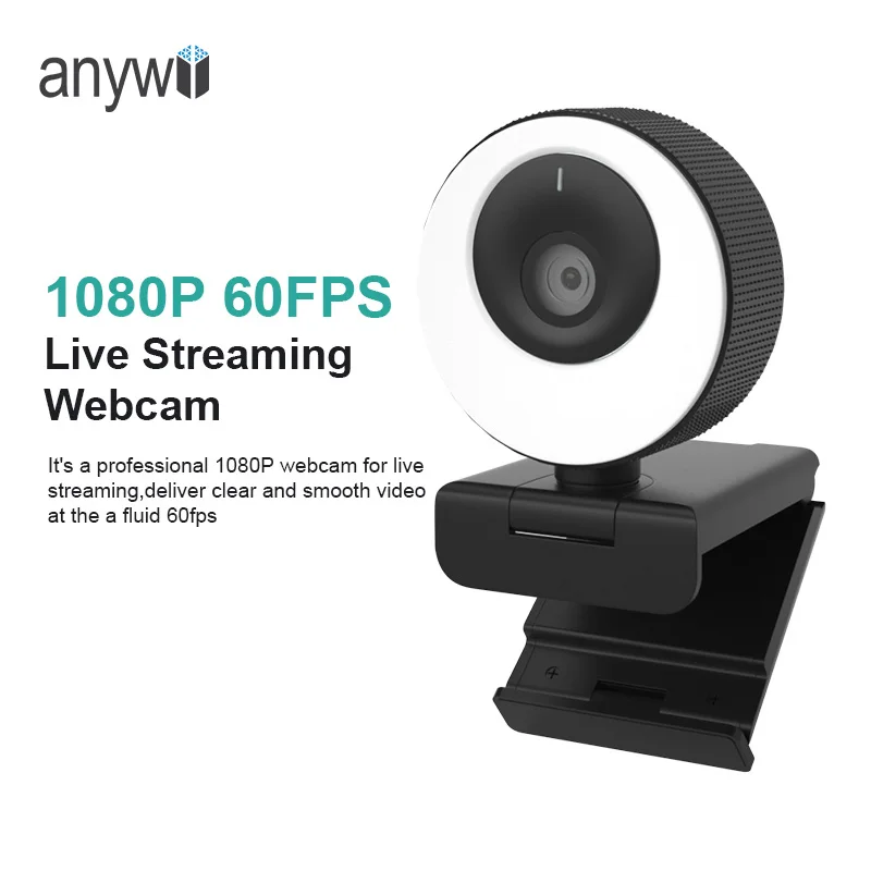 Anywii Wholesale Webcam Factory 720p 1080p 2k Full Hd Webcam Fill Light Function Webcams With Ring Light