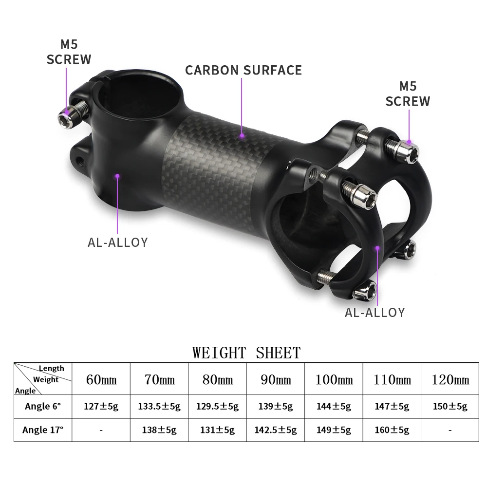 Bicycle Handlebar Stem 28.6-31.8mm Aluminum + Carbon Stem Angle6 17 Mtb Handlebar Stem Bike Stem Mtb Power Spare Parts Bicycle