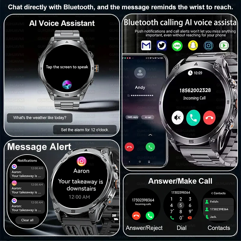 2025 New GPS SmartWatch 1000Mah Battery Compass 10ATM Waterproof Tactics Sport Flashlight BT call Smart Watch For Men For xioami