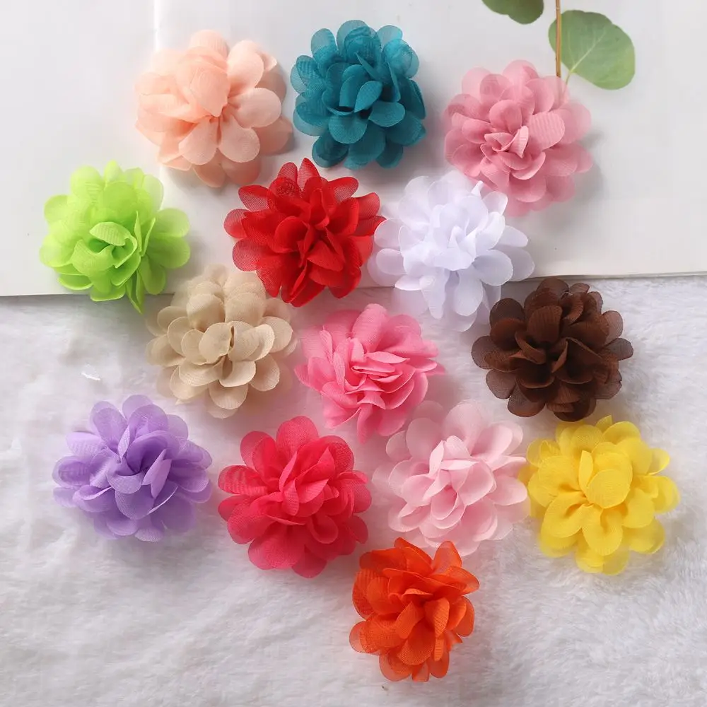 5cm Satin Mini DIY Flowers Kids Boutique Chiffon Flowers  Christmas Wedding Girls Hairclips or No Clips Accessory 30pcs/lot