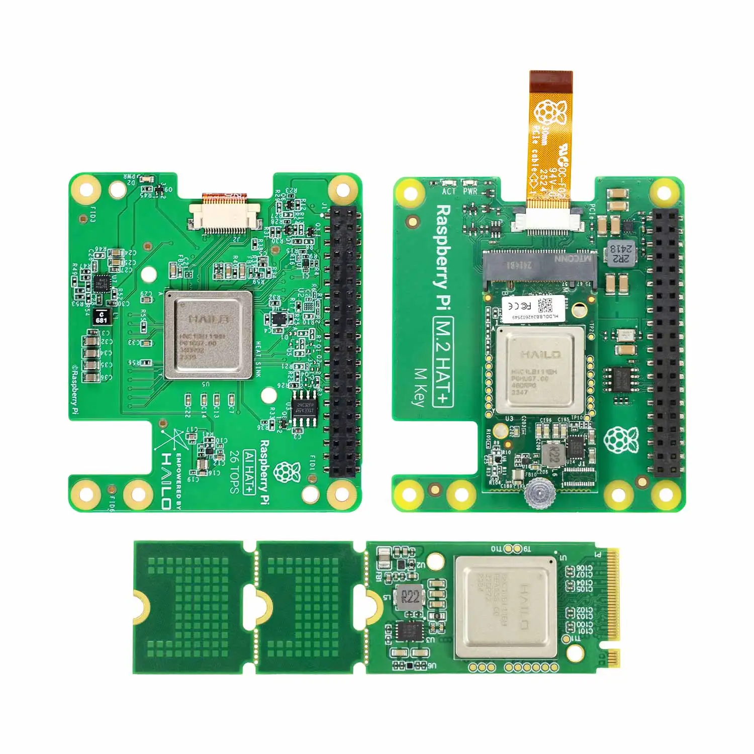 Raspberry Pi 5 AI Kit Hailo-8 and Hailo-8L Accelerator Module 13Tops/26Tops with PCIe to M.2 Board