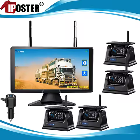 iPoster 10.1 Inch Digital Wireless Touch Screen Monitor, DVR Recording, Standby Mode, Solar Backup Camera Magnetic Base Caravan