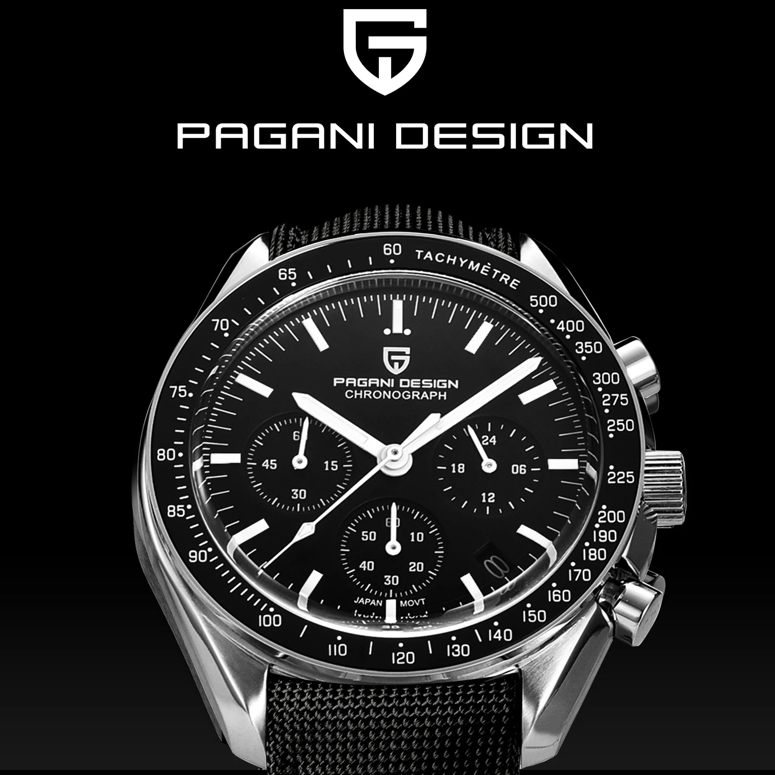 

PAGANI DESIGN 2024 New Black Chronograph Luxury Quartz Watch For Men AR Sapphire Glass 100M Waterproof Japan VK63 Wristwatch