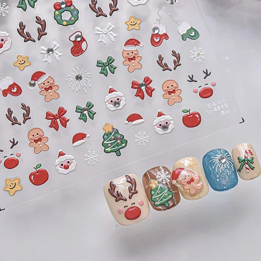 Winter Snowman Flower Christmas Tree Santa Crystal Ball White Snowball Bowknot Snowflake House Nail Art Stickers Manicure Decals