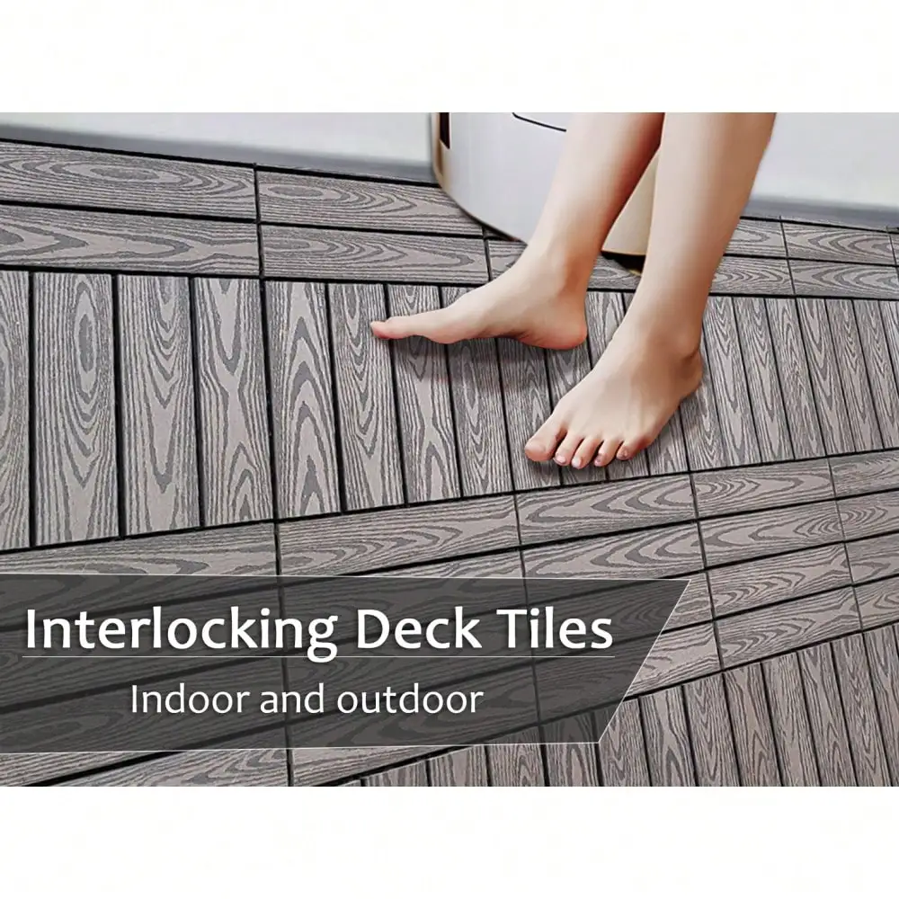 Wood Plastic Composite Deck Tiles Set of 20pcs, Composite Decking Resist Rust, Water, Weather, Easy to DIY & Maintain Ideal