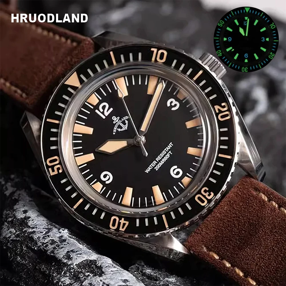 2024 Hruodland F025 Retro Sports Men Watch NH35 Automatic Mechanical Stainless Steel Brown Leather Strap Diving  reloj hombre