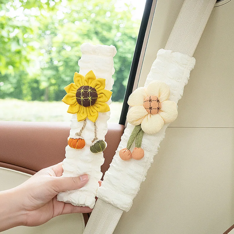 Car Seat Belt Shoulder Cover for Girl Delicacy Cute Puff Sunflower Shoulder Cover Car Decoration Supplies Car Accessories